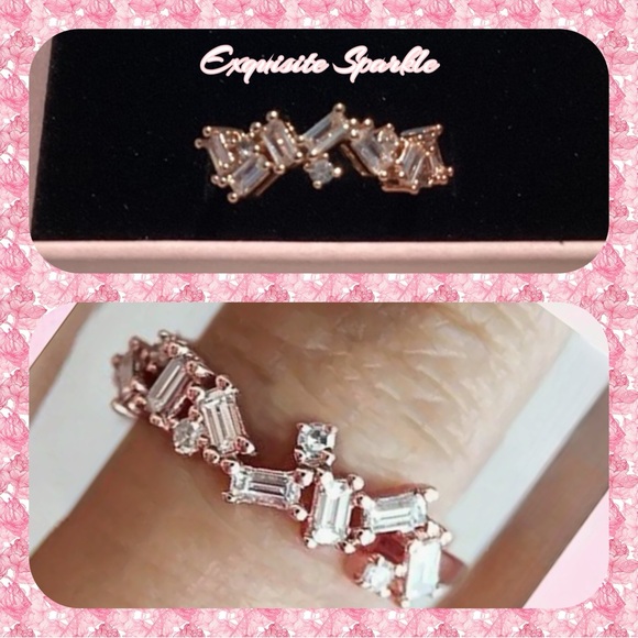 💋Beautiful Rose Gold Baguette DIamond (Lab) Cluster Band - Picture 6 of 16